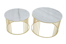 Carlton White Marble & Gold Frame Nest of Two Tables - thumbnail 6