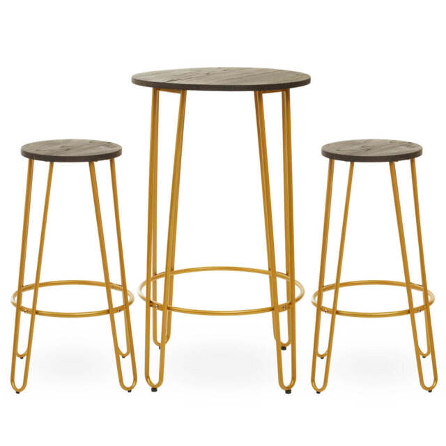 Mirador Bar Table & Stool Set – Gold Finish (3Pc) - image 1
