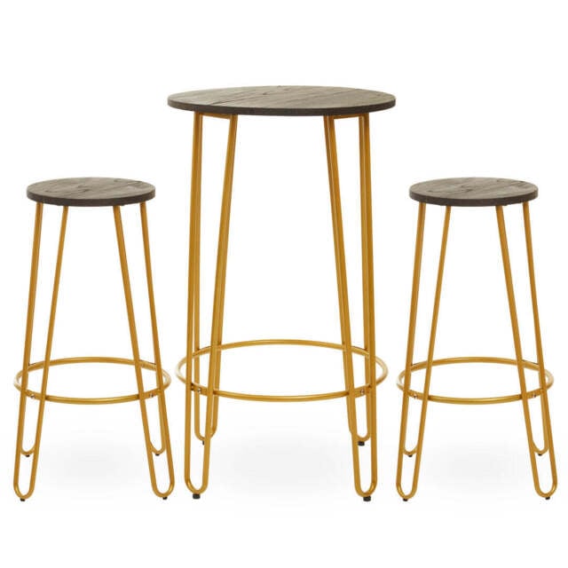 Mirador Bar Table & Stool Set – Gold Finish (3Pc) - image 1