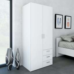 Space Wardrobe with 2 Doors + 3 Drawers in White 1750 - thumbnail 6