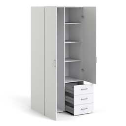 Space Wardrobe with 2 Doors + 3 Drawers in White 1750 - thumbnail 4