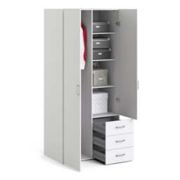 Space Wardrobe with 2 Doors + 3 Drawers in White 1750 - thumbnail 5