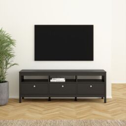 Madrid TV Unit with 3 Drawers in Matte Black Finish - thumbnail 1