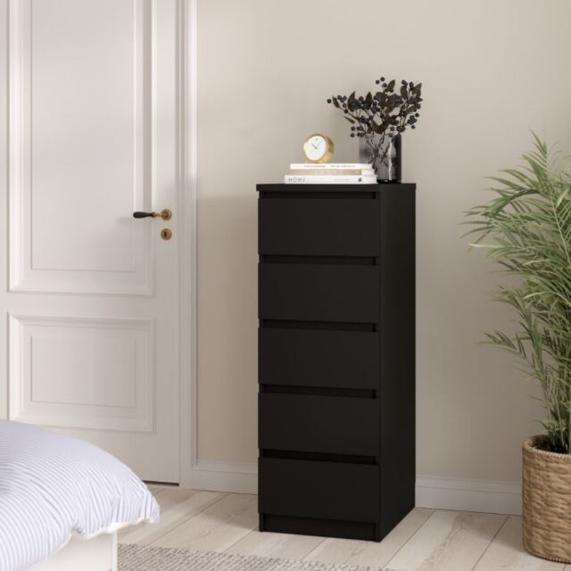 Naia Narrow Chest with 5 Drawers in Black Matt - image 1