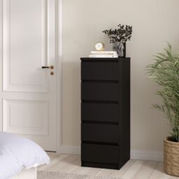 Naia Narrow Chest with 5 Drawers in Black Matt - thumbnail 1