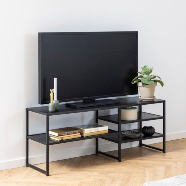Seaford Black Metal Open TV Unit with 3 Black Shelves - image 1