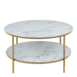 Alisma Round Coffee Table with White Crystal Clear Marble Glass Top & Gold Legs - thumbnail 3