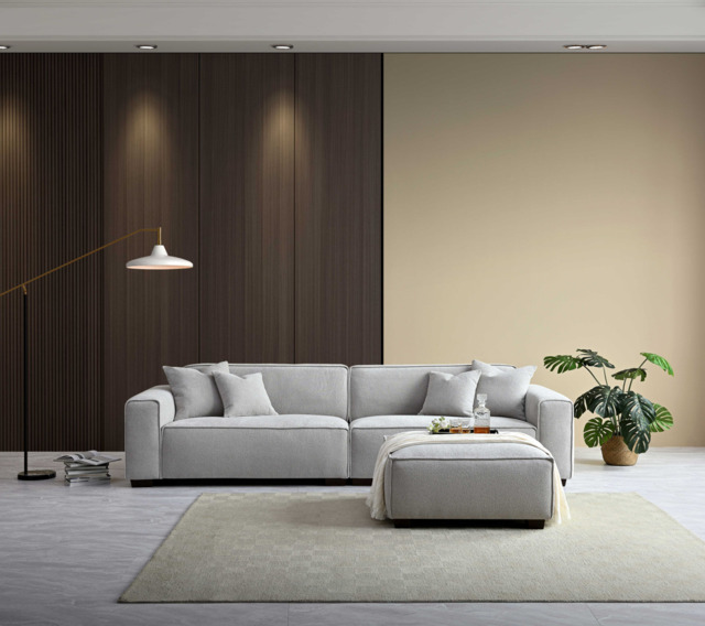 Aluxo Dakota 4 Seater Sofa with Chaise in Pebble Boucle - image 1