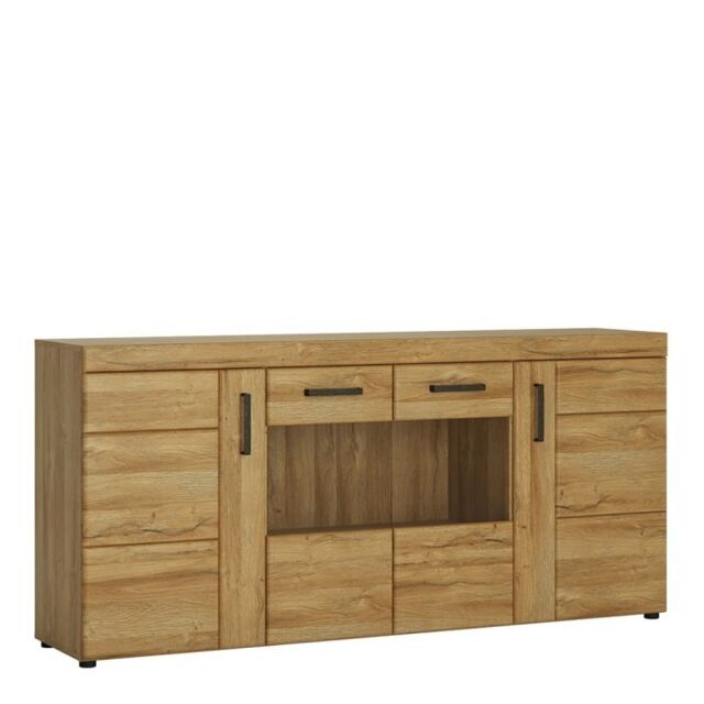 4 Door Wide Glazed Sideboard in Grandson Oak – Cortina Collection - image 1