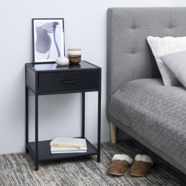 Seaford Bedside Table with 1 Drawer in Black - image 1