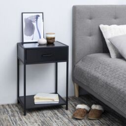 Seaford Bedside Table with 1 Drawer in Black - thumbnail 1