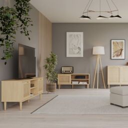 Calasetta TV Unit with 2 Doors and 1 Shelf in Natural Rattan Finish - thumbnail 4