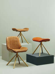 Solace Tan Leather Dining Chair with Gold Finish Frame - thumbnail 4