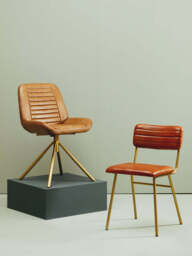 Solace Tan Leather Dining Chair with Gold Finish Frame - thumbnail 1