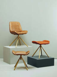 Solace Tan Leather Dining Chair with Gold Finish Frame - thumbnail 5