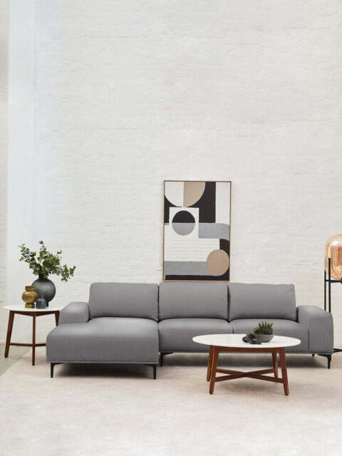 Gilded Chaise Sofa – Grey Fabric (3 Seat, Left) - image 1