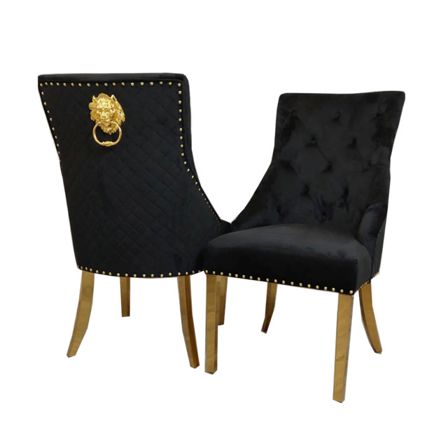 Bentley Gold Dining Chair – Available in Sets of 2, 4, or 6 - Black Velvet / 6