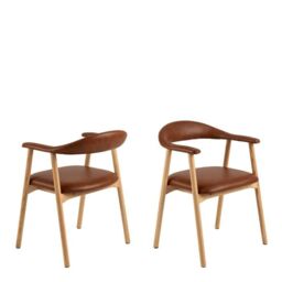 Addi Dining Chair With Armrest in PU Retro Brandy Set of 2 - thumbnail 1
