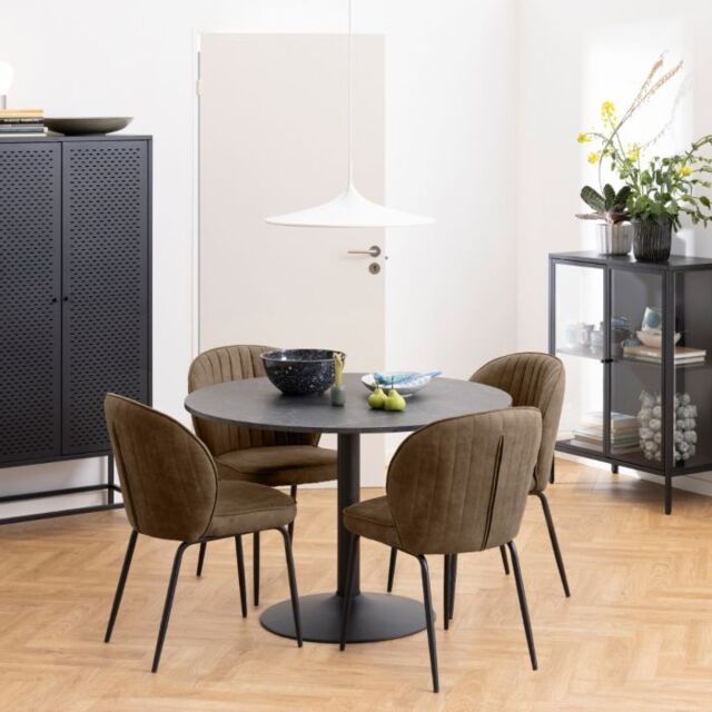 Ibiza Round Dining Table with Black Top and Matt Black Base 110x74cm - image 1