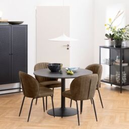Ibiza Round Dining Table with Black Top and Matt Black Base 110x74cm