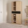 Naia Tall Oak & Black Shoe Storage Cabinet  4 Doors, 1 Drawer
