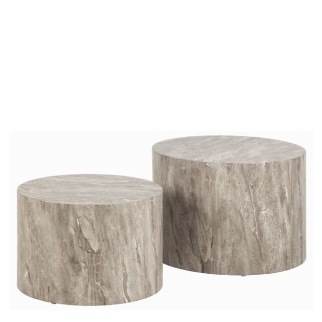 Dice Round Coffee Table Set in Grey Marble Effect Finish - image 1