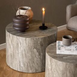 Dice Round Coffee Table Set in Grey Marble Effect Finish - thumbnail 3