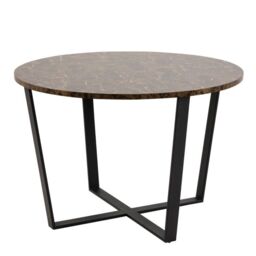 Amble Round Dining Table with Brown Marble Melamine Top & Black Legs 110x75cm - thumbnail 3