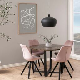Amble Round Dining Table with Brown Marble Melamine Top & Black Legs 110x75cm - thumbnail 2