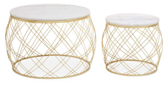 Carlton White Marble & Gold Frame Side Table Set - image 1
