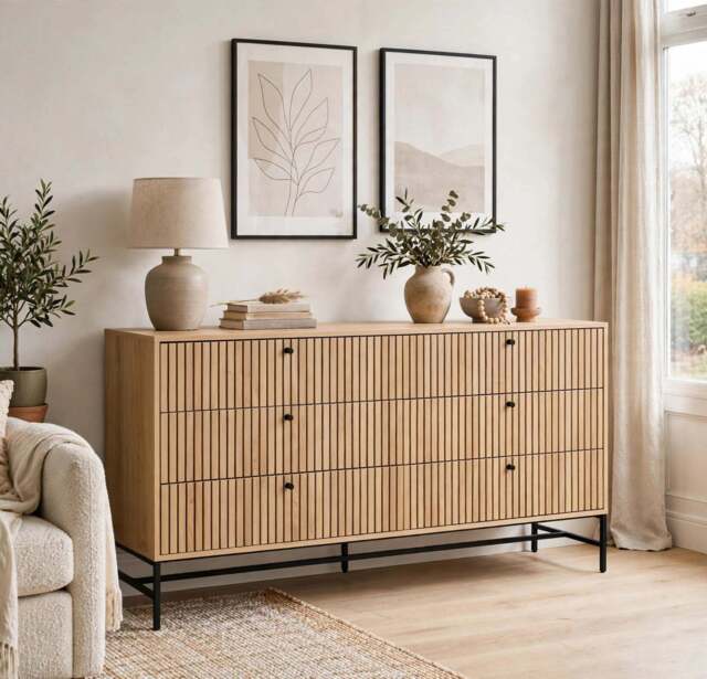 Albany Wide Chest of 6 Drawers in Oak/Black Legs - image 1