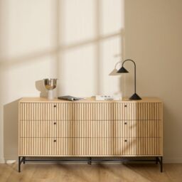Albany Wide Chest of 6 Drawers in Oak/Black Legs - thumbnail 2