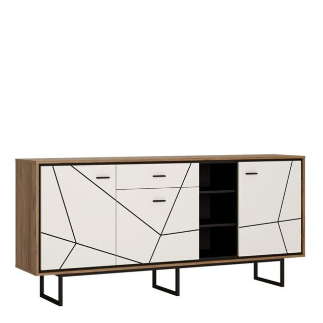 Brolo 3 Door 1 Drawer Wide Sideboard With the Walnut and Dark Panel Finish - image 1