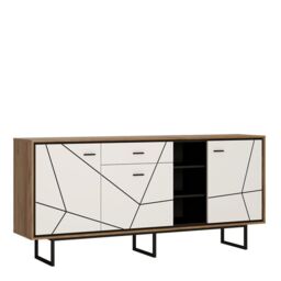 Brolo 3 Door 1 Drawer Wide Sideboard With the Walnut and Dark Panel Finish - thumbnail 1