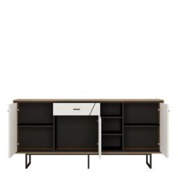 Brolo 3 Door 1 Drawer Wide Sideboard With the Walnut and Dark Panel Finish - thumbnail 4