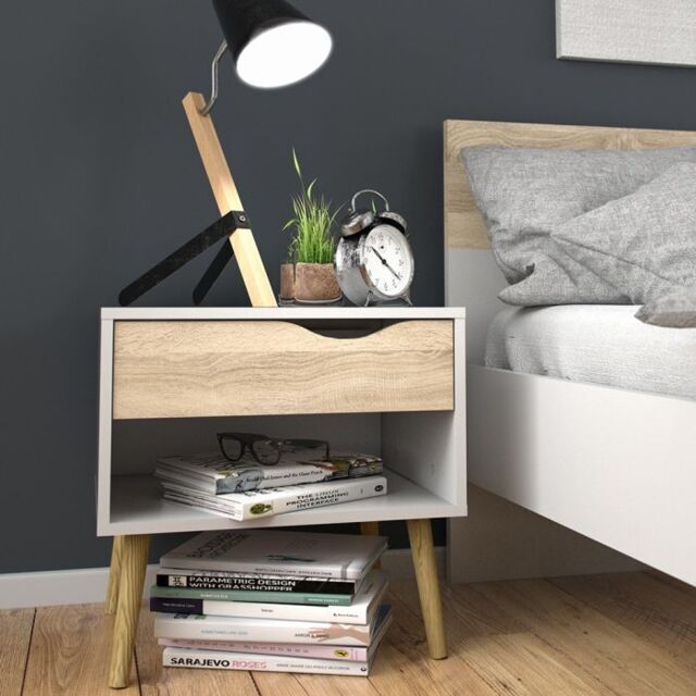 Oslo Bedside Cabinet with 1 Drawer in White and Oak - image 1