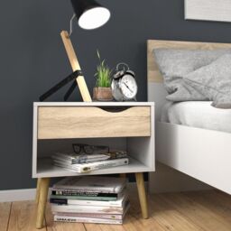 Oslo Bedside Cabinet with 1 Drawer in White and Oak
