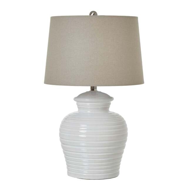 Clean & Serene: White Ceramic Pot Lamp & Linen Shade - image 1
