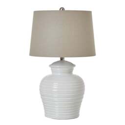 Clean & Serene: White Ceramic Pot Lamp & Linen Shade - thumbnail 1