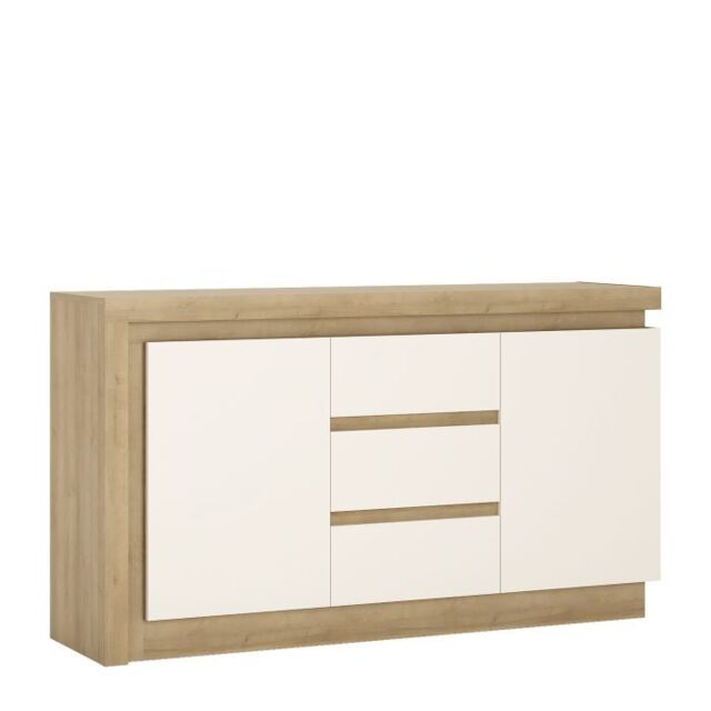 Lyon 2 Door 3 Drawer Sideboard in Riviera Oak/White High Gloss - image 1