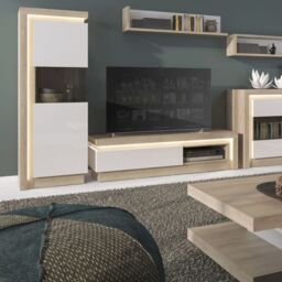 Lyon 2 Door 3 Drawer Sideboard in Riviera Oak/White High Gloss - thumbnail 2