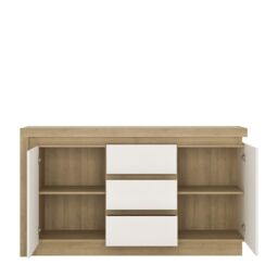 Lyon 2 Door 3 Drawer Sideboard in Riviera Oak/White High Gloss - thumbnail 4