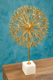 Tide Dandelion Sculpture – Gold Finish on White Marble Base - thumbnail 5