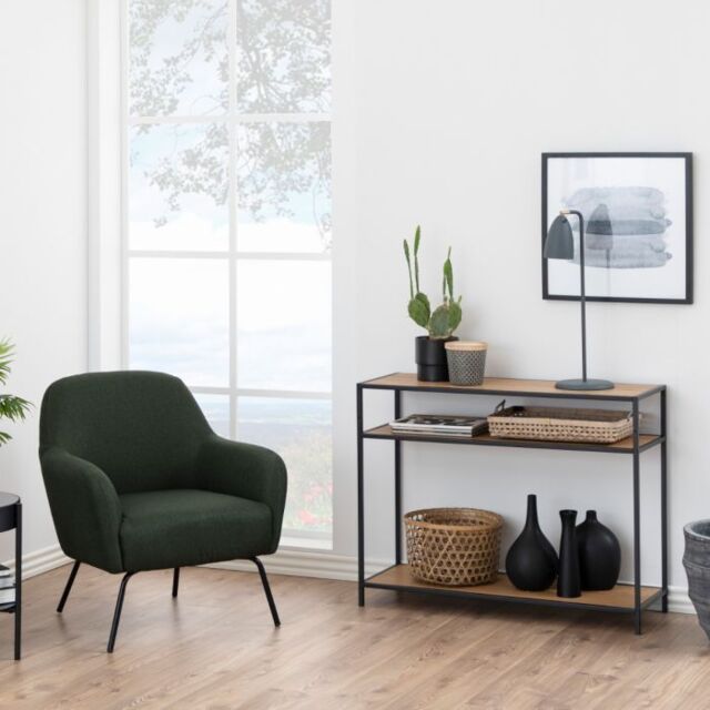 Seaford Console Table, 2 Shelves in Black and Oak - image 1
