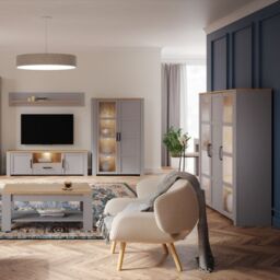 Bohol Large Display Cabinet inc. 4x LED Lights in Grey/Riviera Oak - thumbnail 2
