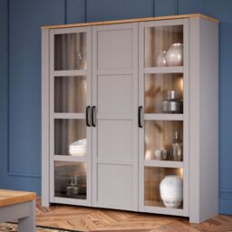 Bohol Large Display Cabinet inc. 4x LED Lights in Grey/Riviera Oak - thumbnail 3