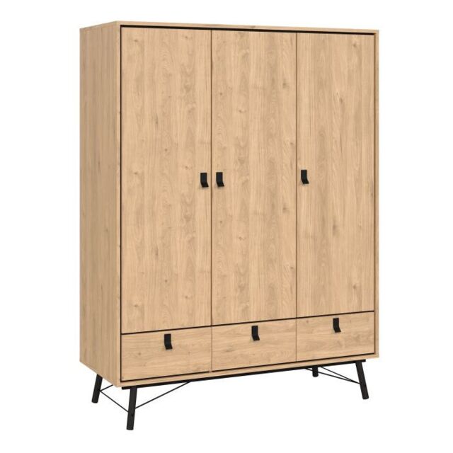 Ry Wardrobe – 3 Doors & 3 Drawers in Jackson Hickory Oak Finish - image 1