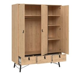 Ry Wardrobe – 3 Doors & 3 Drawers in Jackson Hickory Oak Finish - thumbnail 3