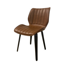Junelle Dining Chair Vegan Leather Tan Wooden Leg SET OF 2 - thumbnail 1