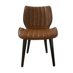 Junelle Dining Chair Vegan Leather Tan Wooden Leg SET OF 2 - thumbnail 2